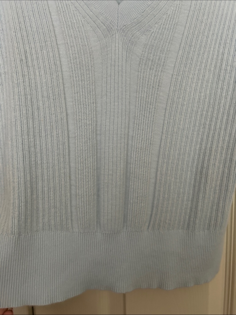 WHITE HOUSE BLACK MARKET Light Blue Ribbed Knit Sweater Large Cashmere V-Neck - Picture 5 of 8
